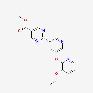molecular formula C19H18N4O4 B11830688 Ethyl 2-(5-((3-ethoxypyridin-2-yl)oxy)pyridin-3-yl)pyrimidine-5-carboxylate 