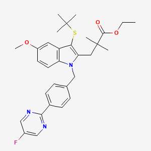molecular formula C31H36FN3O3S B11830772 ethyl 3-(3-(tert-butylthio)-1-(4-(5-fluoropyrimidin-2-yl)benzyl)-5-methoxy-1H-indol-2-yl)-2,2-dimethylpropanoate 
