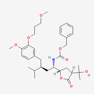 molecular formula C33H47NO8 B11830798 benzyl ((1S,3S)-1-((2S,4S)-4-(2-hydroxypropan-2-yl)-5-oxotetrahydrofuran-2-yl)-3-(4-methoxy-3-(3-methoxypropoxy)benzyl)-4-methylpentyl)carbamate 