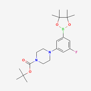 molecular formula C21H32BFN2O4 B11830904 Tert-butyl 4-(3-fluoro-5-(4,4,5,5-tetramethyl-1,3,2-dioxaborolan-2-yl)phenyl)piperazine-1-carboxylate 
