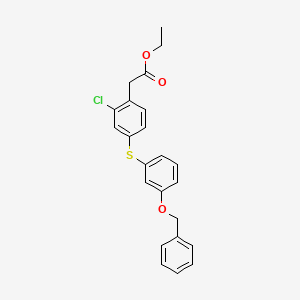 molecular formula C23H21ClO3S B11831054 Ethyl 2-(4-((3-(benzyloxy)phenyl)thio)-2-chlorophenyl)acetate 