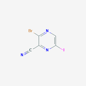 molecular formula C5HBrIN3 B11831474 3-Bromo-6-iodopyrazine-2-carbonitrile 