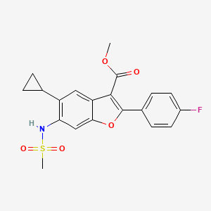 molecular formula C20H18FNO5S B11831498 Methyl 5-cyclopropyl-2-(4-fluorophenyl)-6-(methylsulfonamido)benzofuran-3-carboxylate 