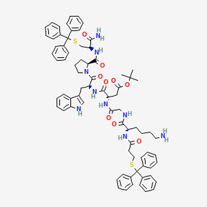molecular formula C76H85N9O9S2 B11831640 tert-butyl (7S,13S)-13-(((S)-1-((S)-2-(((R)-1-amino-1-oxo-3-(tritylthio)propan-2-yl)carbamoyl)pyrrolidin-1-yl)-3-(1H-indol-3-yl)-1-oxopropan-2-yl)carbamoyl)-7-(4-aminobutyl)-5,8,11-trioxo-1,1,1-triphenyl-2-thia-6,9,12-triazapentadecan-15-oate 