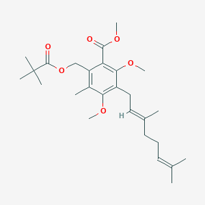 molecular formula C27H40O6 B11832346 methyl (E)-3-(3,7-dimethylocta-2,6-dien-1-yl)-2,4-dimethoxy-5-methyl-6-((pivaloyloxy)methyl)benzoate 