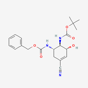molecular formula C20H25N3O5 B11832392 Carbamic acid, N-[(1S,5R,6R)-3-cyano-6-[[(1,1-dimethylethoxy)carbonyl]amino]-5-hydroxy-3-cyclohexen-1-yl]-, phenylmethyl ester 