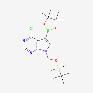molecular formula C19H31BClN3O3Si B11832683 7-(((tert-Butyldimethylsilyl)oxy)methyl)-4-chloro-5-(4,4,5,5-tetramethyl-1,3,2-dioxaborolan-2-yl)-7H-pyrrolo[2,3-d]pyrimidine 