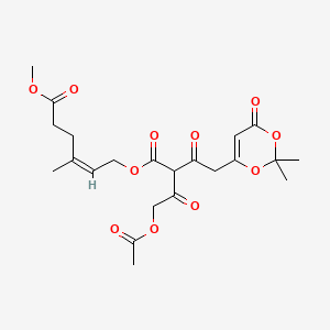 molecular formula C22H28O11 B11832763 methyl (Z)-6-((4-acetoxy-2-(2-(2,2-dimethyl-4-oxo-4H-1,3-dioxin-6-yl)acetyl)-3-oxobutanoyl)oxy)-4-methylhex-4-enoate 