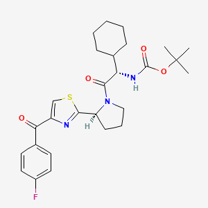 molecular formula C27H34FN3O4S B11832768 Carbamic acid, N-[(1S)-1-cyclohexyl-2-[(2S)-2-[4-(4-fluorobenzoyl)-2-thiazolyl]-1-pyrrolidinyl]-2-oxoethyl]-, 1,1-dimethylethyl ester 