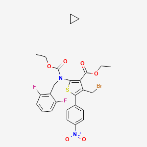molecular formula C27H27BrF2N2O6S B11832818 Cyclopropane;ethyl 4-(bromomethyl)-2-[(2,6-difluorophenyl)methyl-ethoxycarbonylamino]-5-(4-nitrophenyl)thiophene-3-carboxylate 