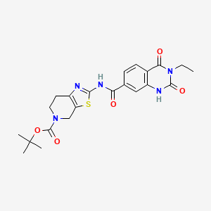 molecular formula C22H25N5O5S B11832863 tert-butyl 2-(3-ethyl-2,4-dioxo-1,2,3,4-tetrahydroquinazoline-7-carboxamido)-6,7-dihydrothiazolo[5,4-c]pyridine-5(4H)-carboxylate 