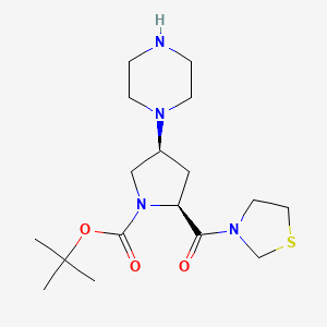 molecular formula C17H30N4O3S B11832945 tert-Butyl (2S,4S)-4-(piperazin-1-yl)-2-(1,3-thiazolidine-3-carbonyl)pyrrolidine-1-carboxylate 
