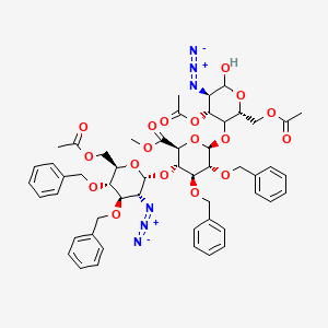 molecular formula C53H60N6O18 B11833019 methyl (2S,3S,4S,5R,6R)-6-(((2R,4R,5R)-4-acetoxy-2-(acetoxymethyl)-5-azido-6-hydroxytetrahydro-2H-pyran-3-yl)oxy)-3-(((2R,3R,4R,5S,6R)-6-(acetoxymethyl)-3-azido-4,5-bis(benzyloxy)tetrahydro-2H-pyran-2-yl)oxy)-4,5-bis(benzyloxy)tetrahydro-2H-pyran-2-carbox 