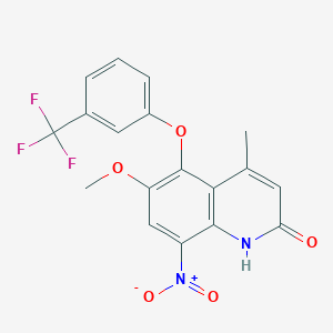 molecular formula C18H13F3N2O5 B11833055 2(1H)-Quinolinone, 6-methoxy-4-methyl-8-nitro-5-[3-(trifluoromethyl)phenoxy]- 