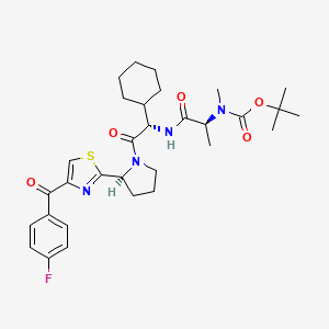 molecular formula C31H41FN4O5S B11833142 Carbamic acid, N-[(1S)-2-[[(1S)-1-cyclohexyl-2-[(2S)-2-[4-(4-fluorobenzoyl)-2-thiazolyl]-1-pyrrolidinyl]-2-oxoethyl]amino]-1-methyl-2-oxoethyl]-N-methyl-, 1,1-dimethylethyl ester 