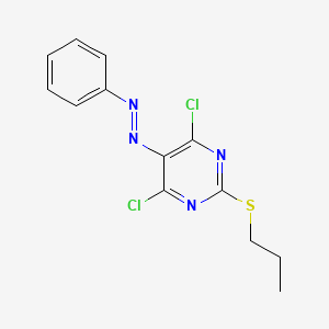 molecular formula C13H12Cl2N4S B11833313 4,6-Dichloro-5-(2-phenyldiazenyl)-2-(propylthio)pyrimidine 