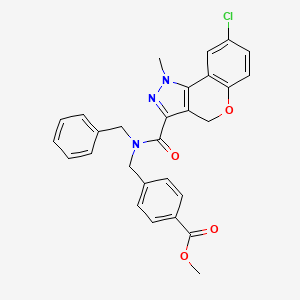 molecular formula C28H24ClN3O4 B11833330 methyl 4-((N-benzyl-8-chloro-1-methyl-1,4-dihydrochromeno[4,3-c]pyrazole-3-carboxamido)methyl)benzoate 