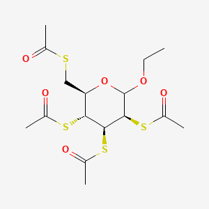 molecular formula C16H24O6S4 B11833767 S-[[(2R,3R,4S,5R)-3,4,5-tris(acetylsulfanyl)-6-ethoxyoxan-2-yl]methyl] ethanethioate 