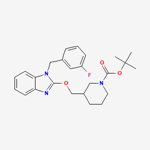 molecular formula C25H30FN3O3 B11834038 tert-butyl 3-(((1-(3-fluorobenzyl)-1H-benzo[d]imidazol-2-yl)oxy)methyl)piperidine-1-carboxylate 