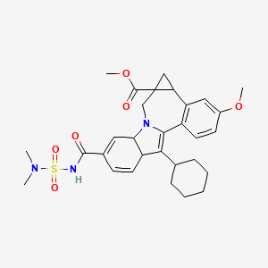 molecular formula C30H37N3O6S B11834320 methyl 12-cyclohexyl-9-((N,N-dimethylsulfamoyl)carbamoyl)-3-methoxy-4b,5,7a,11a-tetrahydrobenzo[3,4]cyclopropa[5,6]azepino[1,2-a]indole-5a(6H)-carboxylate 