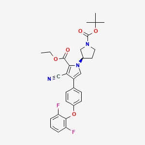 molecular formula C29H29F2N3O5 B11834329 ethyl 1-[(3R)-1-[(tert-butoxy)carbonyl]pyrrolidin-3-yl]-3-cyano-4-[4-(2,6-difluorophenoxy)phenyl]-1H-pyrrole-2-carboxylate 