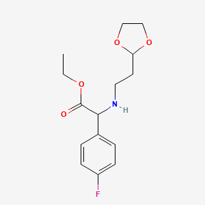 molecular formula C15H20FNO4 B11834399 Ethyl 2-((2-(1,3-dioxolan-2-yl)ethyl)amino)-2-(4-fluorophenyl)acetate 