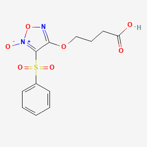 molecular formula C12H12N2O7S B11834606 Butanoic acid, 4-[[5-oxido-4-(phenylsulfonyl)-1,2,5-oxadiazol-3-yl]oxy]- 