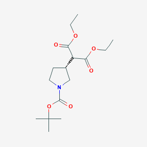 molecular formula C16H27NO6 B11835399 (R)-diethyl 2-(1-(tert-butoxycarbonyl)pyrrolidin-3-yl)malonate 