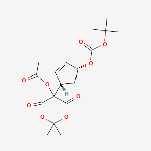 molecular formula C18H24O9 B11835644 Carbonic acid, (1R,4S)-4-[5-(acetyloxy)-2,2-dimethyl-4,6-dioxo-1,3-dioxan-5-yl]-2-cyclopenten-1-yl 1,1-dimethylethyl ester 