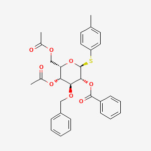 molecular formula C31H32O8S B11835915 alpha-L-Idopyranoside, 4-methylphenyl 3-O-(phenylmethyl)-1-thio-, 4,6-diacetate 2-benzoate 