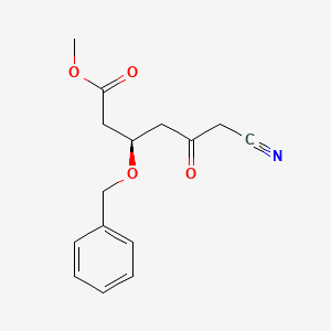molecular formula C15H17NO4 B11836887 Hexanoic acid, 6-cyano-5-oxo-3-(phenylmethoxy)-, methyl ester, (3R)- 