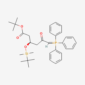 molecular formula C34H45O4PSi B11836999 Hexanoic acid, 3-[[(1,1-dimethylethyl)dimethylsilyl]oxy]-5-oxo-6-(triphenylphosphoranylidene)-, 1,1-dimethylethyl ester, (3R)- 