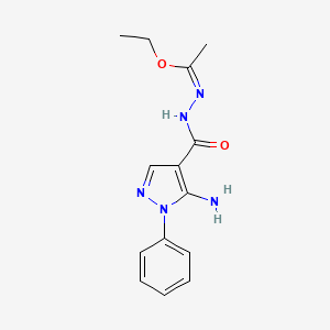 molecular formula C14H17N5O2 B11837310 Ethyl N'-(5-amino-1-phenyl-1H-pyrazole-4-carbonyl)acetohydrazonate 