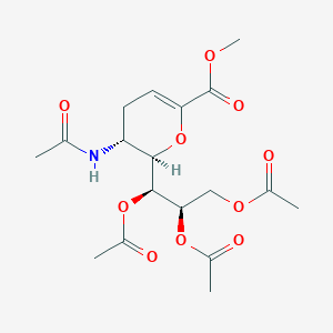 molecular formula C18H25NO10 B11837531 (1S,2R)-1-((2R,3R)-3-acetamido-6-(methoxycarbonyl)-3,4-dihydro-2H-pyran-2-yl)propane-1,2,3-triyl triacetate CAS No. 107020-87-1