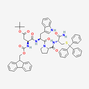 molecular formula C61H62N6O8S B11837606 tert-butyl (S)-3-((((9H-fluoren-9-yl)methoxy)carbonyl)amino)-4-(((S)-1-((S)-2-(((R)-1-amino-1-oxo-3-(tritylthio)propan-2-yl)carbamoyl)pyrrolidin-1-yl)-3-(1H-indol-3-yl)-1-oxopropan-2-yl)amino)-4-oxobutanoate 