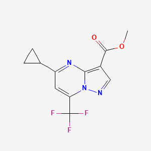 molecular formula C12H10F3N3O2 B11838105 Methyl 5-cyclopropyl-7-(trifluoromethyl)pyrazolo[1,5-a]pyrimidine-3-carboxylate CAS No. 1018142-86-3