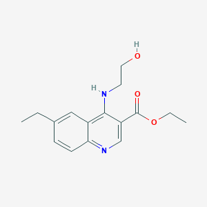 molecular formula C16H20N2O3 B11838116 Ethyl 6-ethyl-4-((2-hydroxyethyl)amino)quinoline-3-carboxylate 
