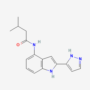 molecular formula C16H18N4O B11838776 N-[2-(1,2-Dihydro-3H-pyrazol-3-ylidene)-2H-indol-4-yl]-3-methylbutanamide CAS No. 827318-39-8
