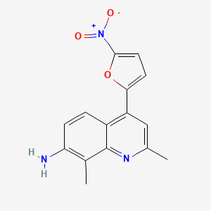 molecular formula C15H13N3O3 B11839273 2,8-Dimethyl-4-(5-nitrofuran-2-yl)quinolin-7-amine CAS No. 62308-42-3