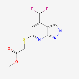 molecular formula C11H11F2N3O2S B11839673 Methyl 2-((4-(difluoromethyl)-2-methyl-2H-pyrazolo[3,4-b]pyridin-6-yl)thio)acetate 