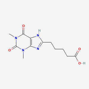 molecular formula C12H16N4O4 B11840607 8-Theophyllinevaleric acid CAS No. 5432-58-6