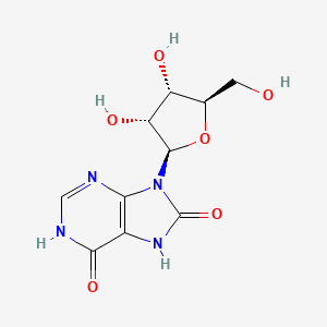 molecular formula C10H12N4O6 B11842435 9-((2R,3R,4S,5R)-3,4-Dihydroxy-5-(hydroxymethyl)tetrahydrofuran-2-yl)-6-hydroxy-7H-purin-8(9H)-one CAS No. 63699-77-4
