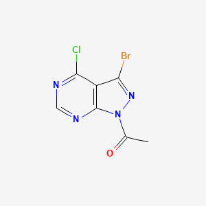 molecular formula C7H4BrClN4O B11842516 1-(3-Bromo-4-chloro-1H-pyrazolo[3,4-d]pyrimidin-1-yl)ethanone 