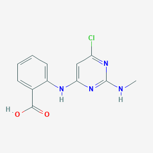 molecular formula C12H11ClN4O2 B11843043 2-((6-Chloro-2-(methylamino)pyrimidin-4-yl)amino)benzoic acid 