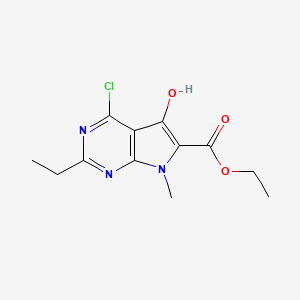 molecular formula C12H14ClN3O3 B11843639 Ethyl 4-chloro-2-ethyl-5-hydroxy-7-methyl-7H-pyrrolo[2,3-d]pyrimidine-6-carboxylate 