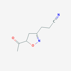 molecular formula C8H10N2O2 B118440 3-(5-Acetyl-4,5-dihydro-1,2-oxazol-3-yl)propanenitrile CAS No. 151373-32-9