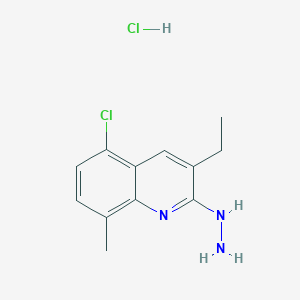 molecular formula C12H15Cl2N3 B11845256 5-Chloro-3-ethyl-2-hydrazino-8-methylquinoline hydrochloride 