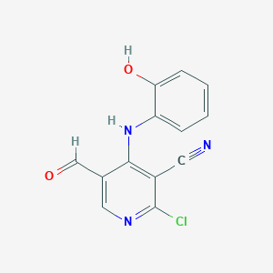 molecular formula C13H8ClN3O2 B11847048 2-Chloro-5-formyl-4-((2-hydroxyphenyl)amino)nicotinonitrile 