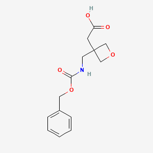 molecular formula C14H17NO5 B11847636 2-[3-({[(Benzyloxy)carbonyl]amino}methyl)oxetan-3-yl]acetic acid 