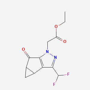 molecular formula C12H12F2N2O3 B11848679 Ethyl 2-(3-(difluoromethyl)-5-oxo-3b,4,4a,5-tetrahydro-1H-cyclopropa[3,4]cyclopenta[1,2-c]pyrazol-1-yl)acetate 